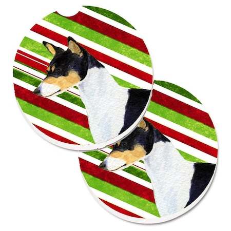 Carolines Treasures Basenji Candy Cane Holiday Christmas Set of 2 Cup Holder Car Coaster SS4583CARC